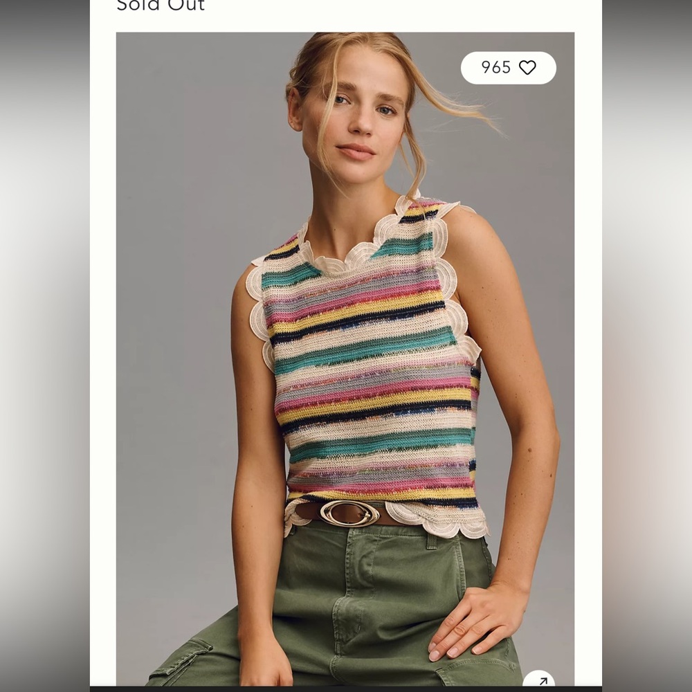 Striped Scalloped Knit Tank Top - Multicolor